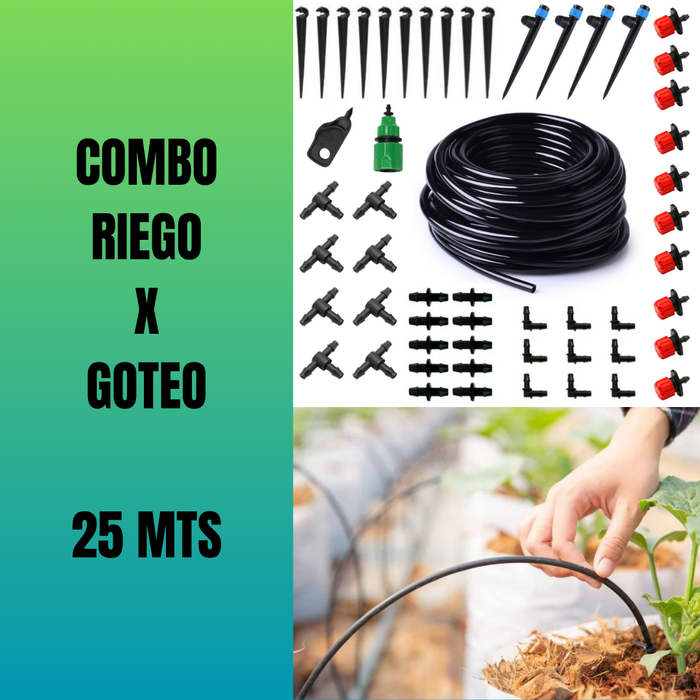 COMBO SISTEMA RIEGO X GOTEO 25M PARA JARDÍN / HUERTO / INVERNADERO #003