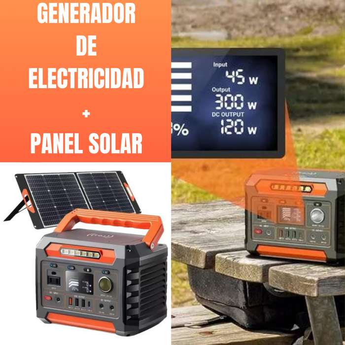 GENERADOR 300W RECARGABLE PORTÁTIL ANTI APAGON + PANEL SOLAR