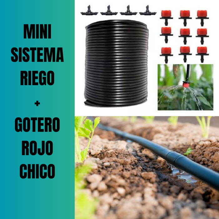 MINI SISTEMA RIEGO X GOTEO 20M + GOTERO ROJO CHICO / JARDÍN / HUERTO #005