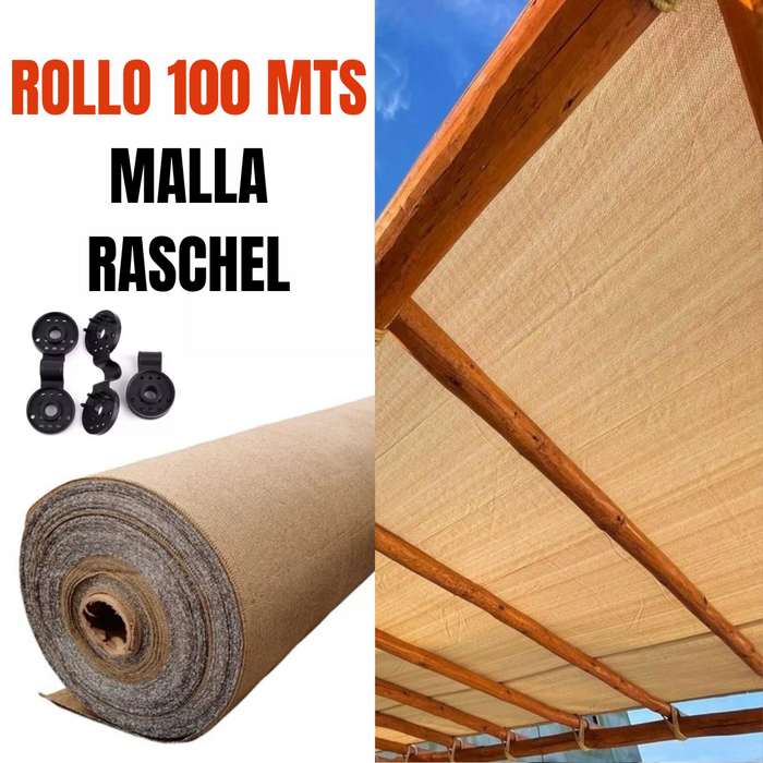 ROLLO 4 X 100 MTS MALLA RASCHEL BEIGE 90% SOMBRA + OJILLOS GRATIS