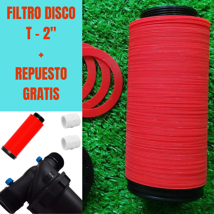 FILTRO DISCO TEE 2" + CONEXIONES + REPUESTO GRATIS