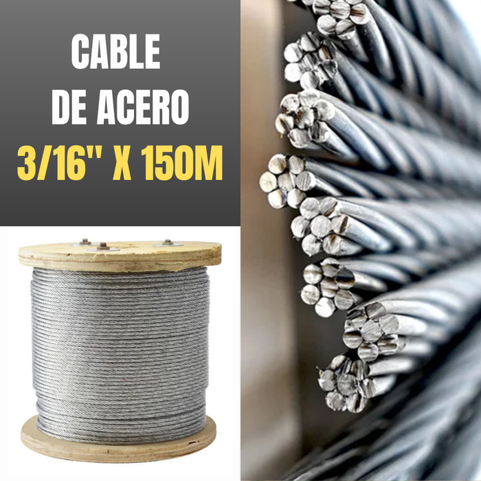 CABLE DE ACERO INVERNADERO 3/16" X 150m 7x7 + ACCESORIOS