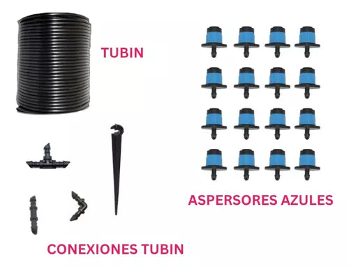 SISTEMA DE RIEGO ROJO COMPLETO X GOTEO + MANGUERA + TUBÍN 25M #004