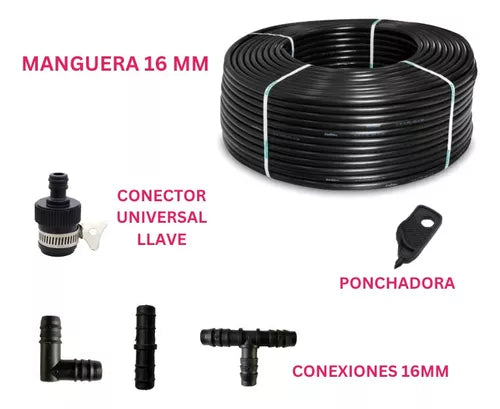 SISTEMA DE RIEGO ROJO COMPLETO X GOTEO + MANGUERA + TUBÍN 25M #004