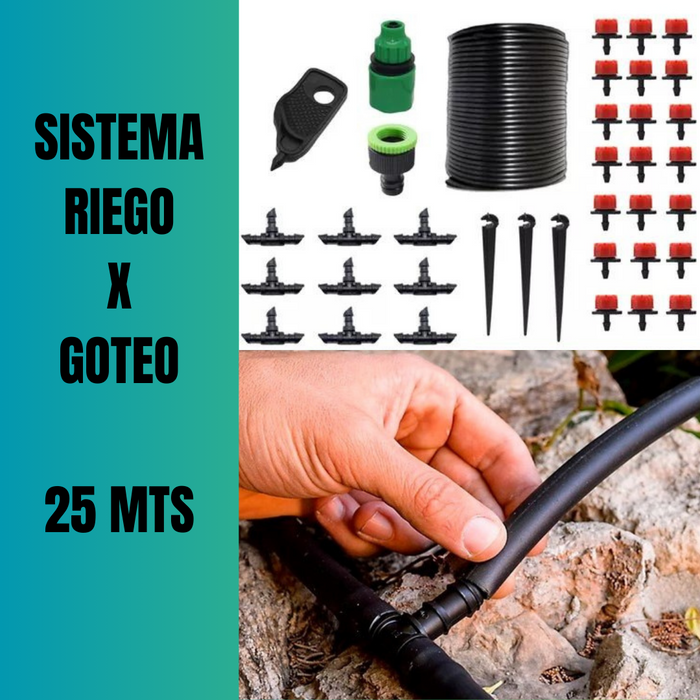 SISTEMA DE RIEGO X GOTEO 25m PARA JARDÍN / HUERTO / INVERNADERO #002