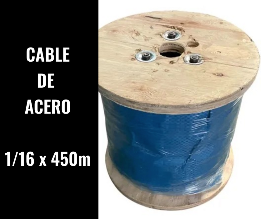 CABLE DE ACERO INVERNADERO 1/16 X 450m 7x7 + ACCESORIOS